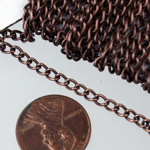 Antique Copper Chain bulk chain, 32 ft of Antique Copper Finished Curb Chain - 3.0mm 0.8mm Unsoldered Link
