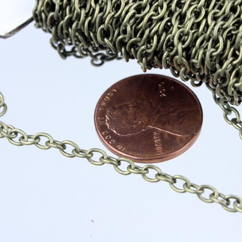50 ft of Antique Brass Finished Cable Chain - 3.8x2.7mm 0.7mm Unsoldered Link