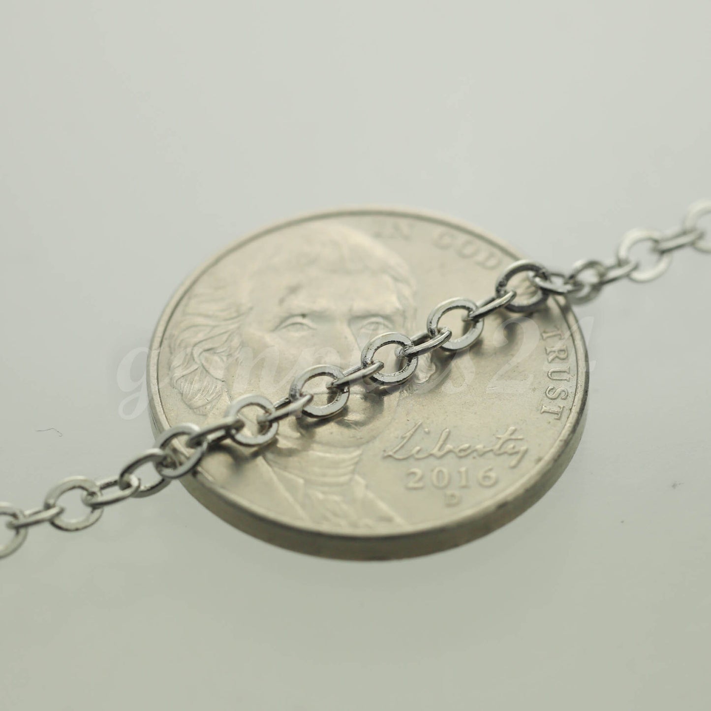 3 feet of Rhodium Plated Flat Cable Chain 3x3mm Solder Rhodium Cable Chain - - 33F