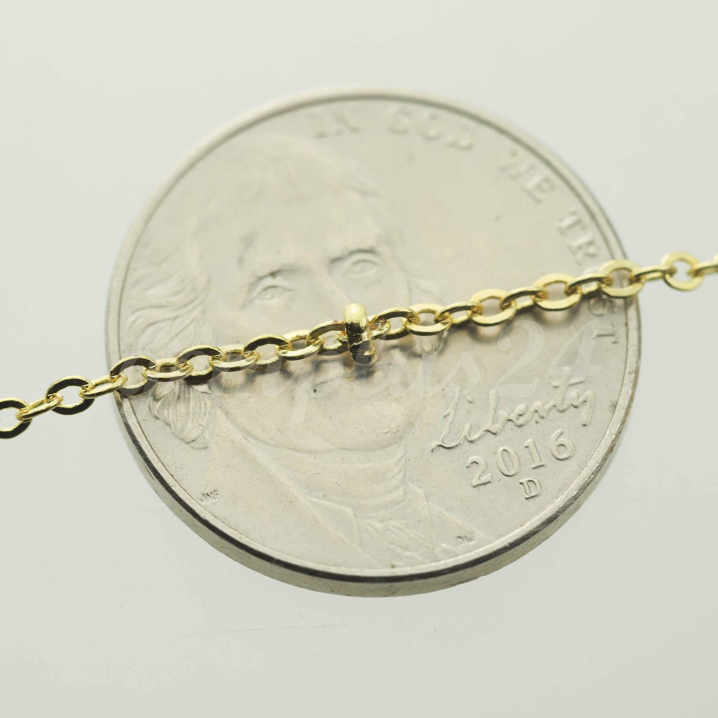 3 ft Pinky Gold (Champagne Gold) Plated Satellite Chain Flat BALL Chain - 2.4x1.7mm SOLDERED link - Dainty Chain - Bulk - 2417SAT