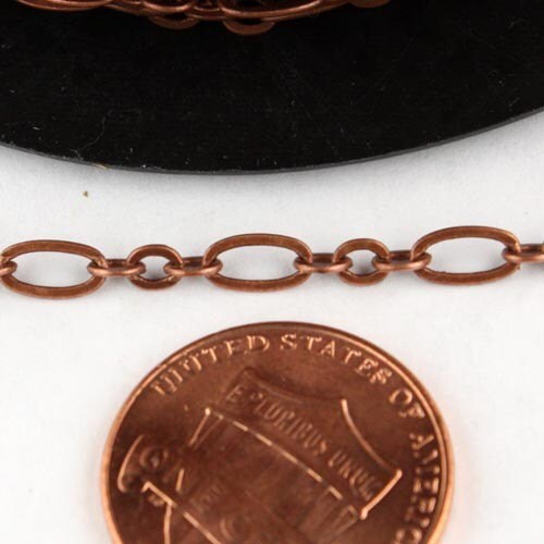 Antique Copper Bulk, 3 ft of ( 3 and 1 ) Long and Short Chain Flat Cable Chain Necklace Bracelet Chain 6.3 N 4mm - SOLDERED 3429LS31