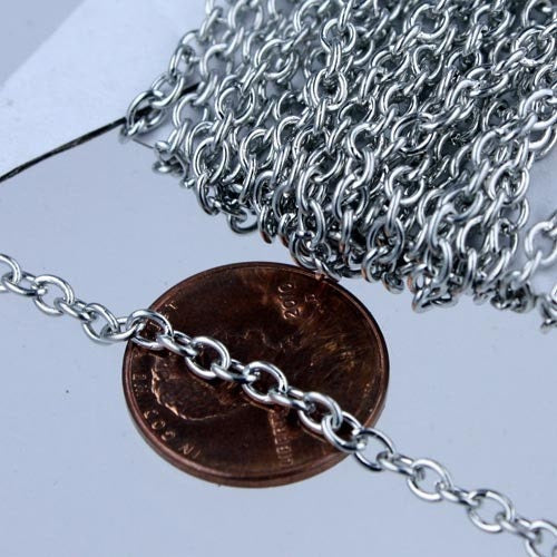 50 ft of Antique Silver Rhodium Finished Cable Chain - 3.8x2.7mm 0.7mm 21G Wire Unsoldered Link - 3827CA