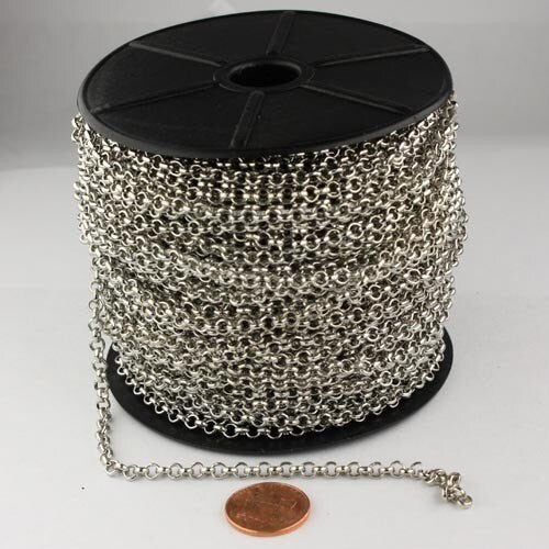 Rhodium Plated Rolo Chain bulk, 32 ft of Antique Silver Rolo Cable Chain 3.8mm - Unsoldered Links - Bulk Chain - 38ROLO