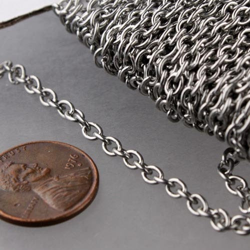 Stainless Steel chain bulk, 50 ft of Surgical Stainless Steel Cable chain - 4.1x3.2mm Unsoldered Link