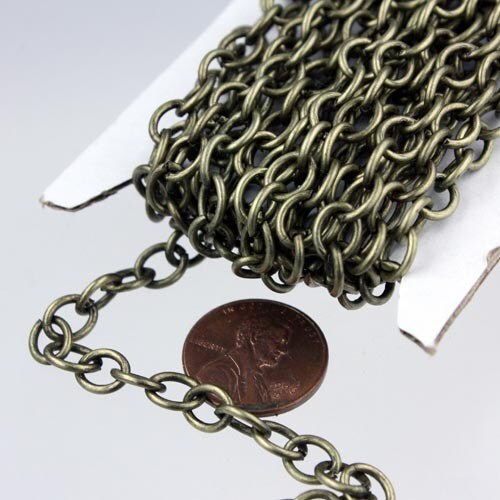 Chunky Fashion Chain 3/10/30 feet of Antiqued Brass Big Heavy Cable chain - 7.8x6.3mm 1.2mm unsoldered links - 7863CA