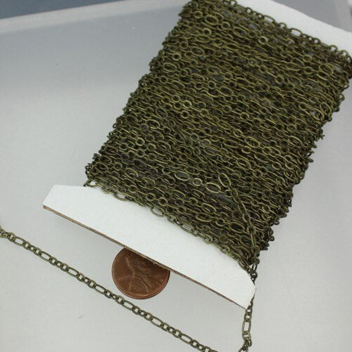 Antique Bronze Bulk, 5 ft of ( 3 and 1 ) Long and Short Chain Flat Cable Chain Necklace Brass Chain 6.3 N 4mm - SOLDERED 3429LS31