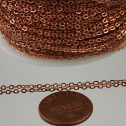 32 ft Raw Brass (Copper Color) Chain - 2.4x1.7mm SOLDER Chain - RAW Copper little Oval Flat Soldered Cable Chain - Bulk Wholesale Chain - from USA
