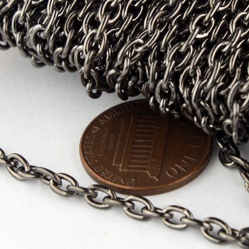32 ft Gunmetal Cable Chain - 4x5mm 19 Gauge (0.9mm) Unsoldered Link - Heavy Strong Cable Chain Bulk Wholesale Chain - from California USA