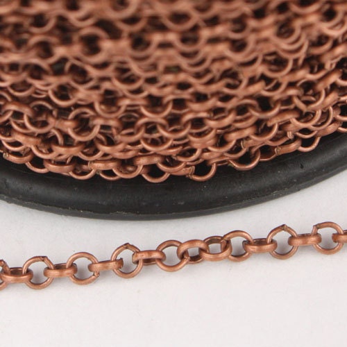 Antique Copper Rolo Chain bulk Chain, 12 ft of Rolo Cable Chain 2.5mm - Unsoldered Links - Necklace Bracelet Wholesale Bulk Jewerly Chain
