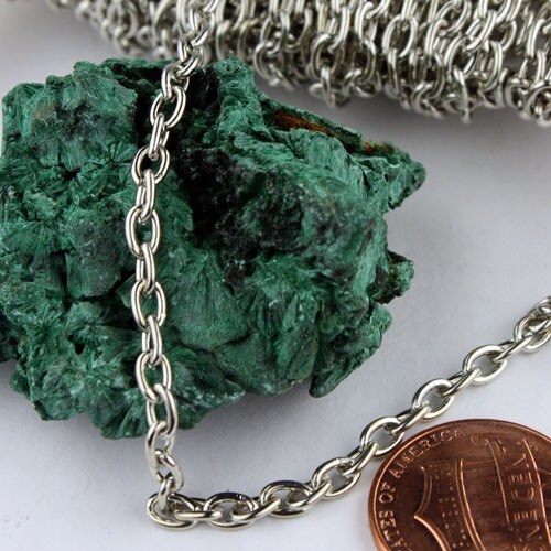 100 ft Antique Silver Cable Chain - 4x5mm 19 Gauge (0.9mm) Unsoldered Link - Rhodium Heavy Strong Sturdy Cable Chain Bulk - 4519CA