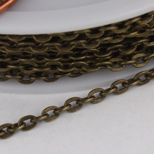 12ft. of Antique Brass Finished Flat Cable Chains - 3x2.2mm unsoldered