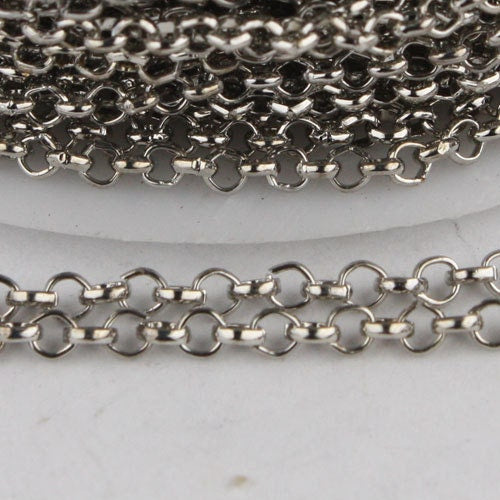 Rhodium Plated Rolo Chain bulk, 12 ft of Antique Silver Rolo Cable Chain 2.0mm - Unsoldered Links - Necklace Bracelet Wholesale Bulk Jewelry