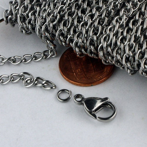 Stainless Steel chain bulk, 100 ft of Surgical Stainless Steel Sturdy BIG Curb chain - 2.6mm width 4.2mm Length 19G Wire - ST2642CU