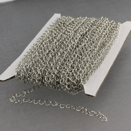 32 ft Rhodium SOLDER Curb Chain EXTENDER Chain Antique Silver - 4x3mm Soldered Link