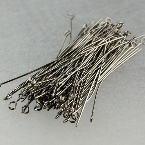 Bulk/FingerPick 300 Pcs Gunmetal Eyepins Eye Pins Headpins - 2 inch (50mm) 21 Gauge 21G - 9PIN-21G-50