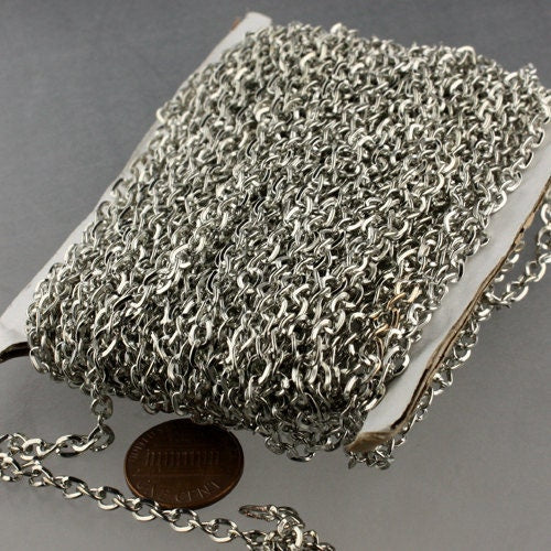 New Sale Price 50 ft of Rhodium Plated Twist Hammered Fashion Curb Chain - 5.2x3.8mm 22G Unsordered Link - Ship from California USA