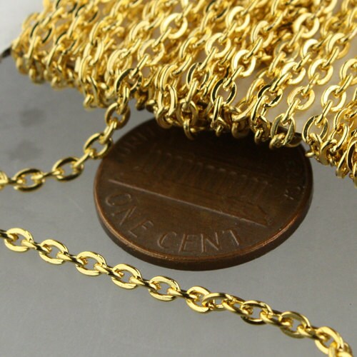 SALE Sale 50 ft spool of Gold Plated Flat Round cable chain - 3x2.2mm - unsoldered link