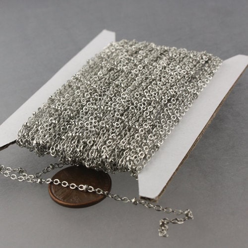 3 ft Antique Silver Satellite Chain Flat BALL Chain - 2.4x1.7mm SOLDERED link - Rhodium Tiny Small Ball Flat Cable Chain - 2417SAT