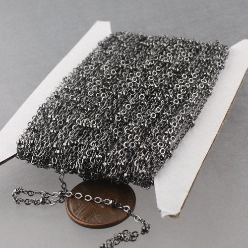 3 ft Gunmetal Satellite Chain Flat BALL Chain - 2.4x1.7mm SOLDERED link - Tiny Small Ball Flat Cable Chain - Bulk Dainty Delicate - 2417SAT