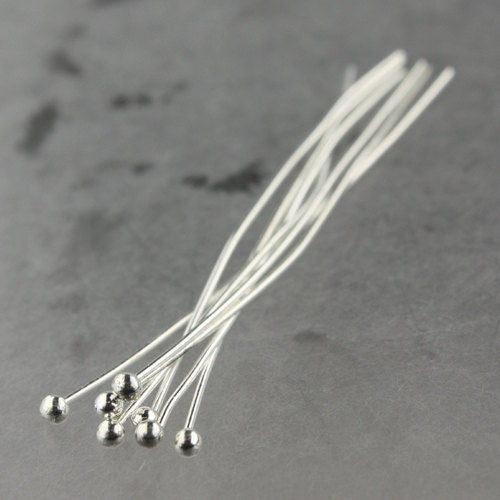 100 Silver Plated Ball headpins Head Pins - 2 inches (50mm), 22 Gauge 22G 2.0mm Half Hard Body