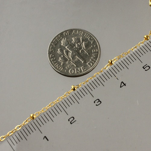 10 ft Gold Plated Satellite Chain Flat BALL Chain - 2.4x1.7mm SOLDERED link - Tiny Small Ball Flat Cable Chain - Bulk Wholesale - 2417SAT