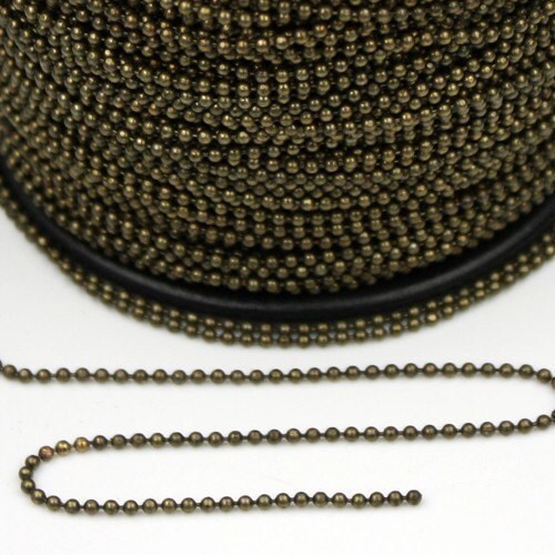 12 ft. spool of Antique Brass finished ROUND ball chain - 1.5mm ball size with free 10 pcs of connector(Crimp) - 15BALL