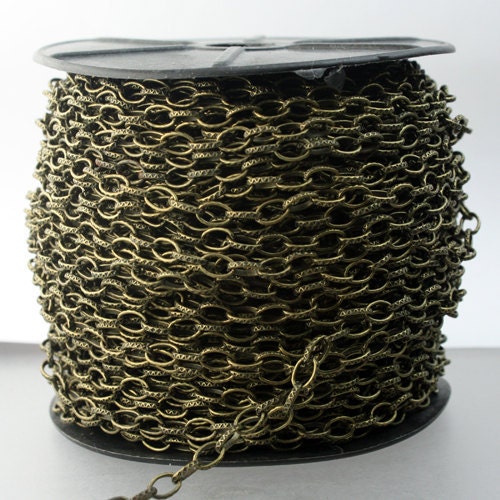 STRONg 19G New - 5 feet of bulk chain, Antique Brass Plated Texture Drawn Cable Chain - 6.3x3.5mm Unsoldered - 6335DR-EX