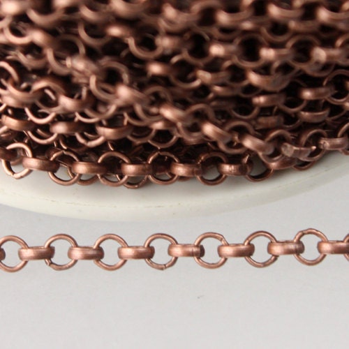 Antique Copper Rolo Chain bulk Chain, 12 ft of Rolo Cable Chain 3.2mm - Unsoldered Links - Necklace Bracelet Wholesale Bulk Jewerly Chain
