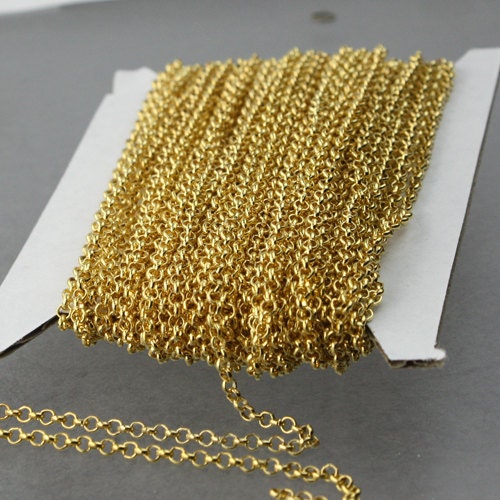 Gold Plated Rolo Chain bulk, 12 ft spool of ROLO cable chain - 2.2mm Unsoldered Links - Necklace Bracelet Wholesale Bulk Jewerly Chain