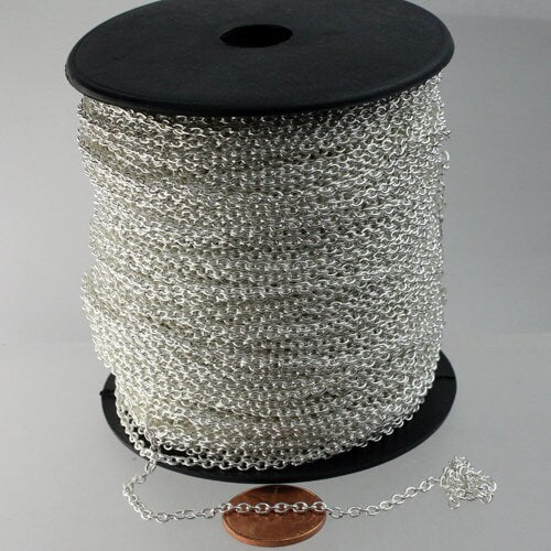 NEW New 32 ft spool of Silver Plated Round cable chain - 3.0x2.1mm - Sturdy Unsoldered link - 3021CA