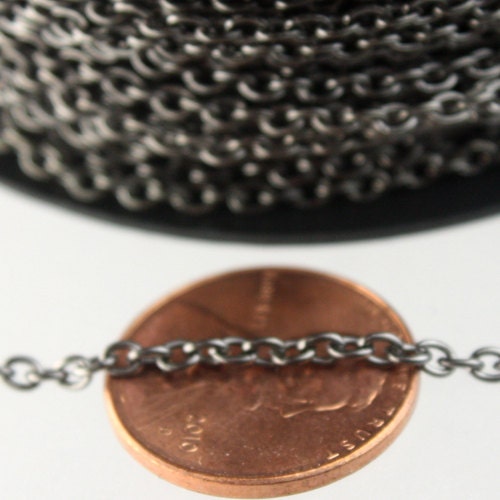 NEW New 32 ft spool of Gunmetal Finished Round cable chain - 3.0x2.1mm Sturdy unsoldered link