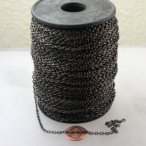 50 ft of Gunmetal Finished Cable Chain - 3.8x2.7mm 0.7mm Unsoldered Link