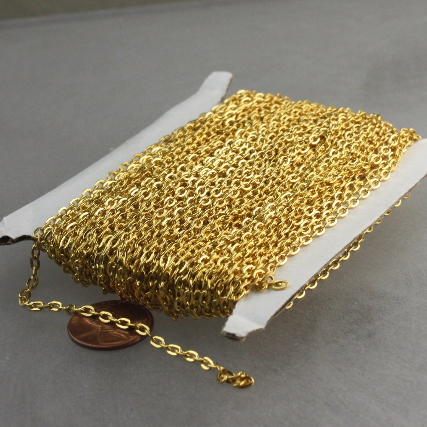 Wholesale Lot 300 Ft of Gold Plated Flat cable chain 3.7x2.7mm - Unsoldered Links - 3727F