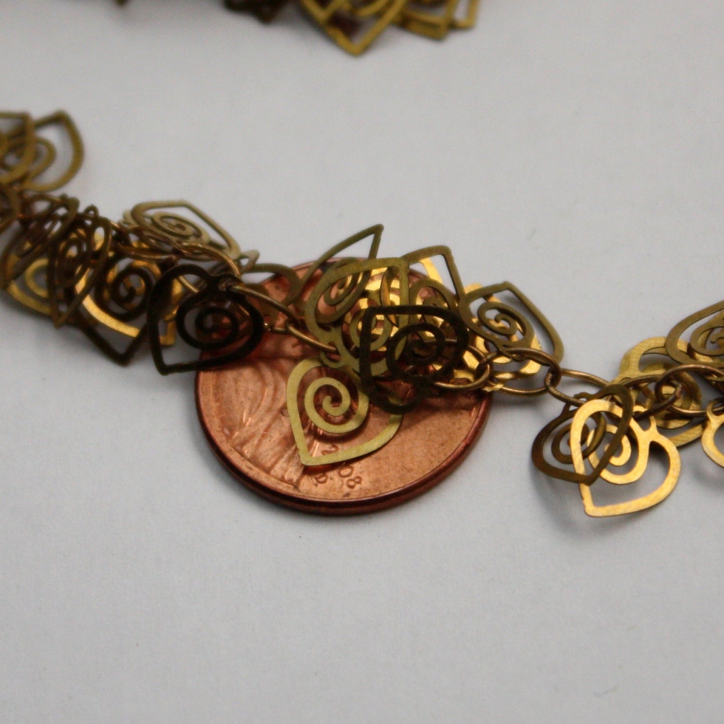 NEW New 12 inch of Raw Brass Custom Chain Tornado Heart Chain - 8.9x7.9mm Disc