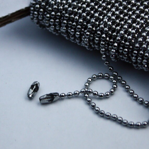 Stainless Steel chain bulk, 50pcs of STAINLESS Antique Silver Ball Chain Connectors Clasps - for 1.5mm ball chain - Insert Type