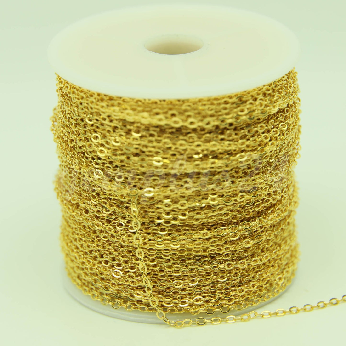 ATC Anti-Tarnishing Coating 24K Deep Gold Plated Flat Cable Chain bulk, 300 Feet Plastic Reel of SOLDERED Link Chain -3x1.7mm - ATC317F