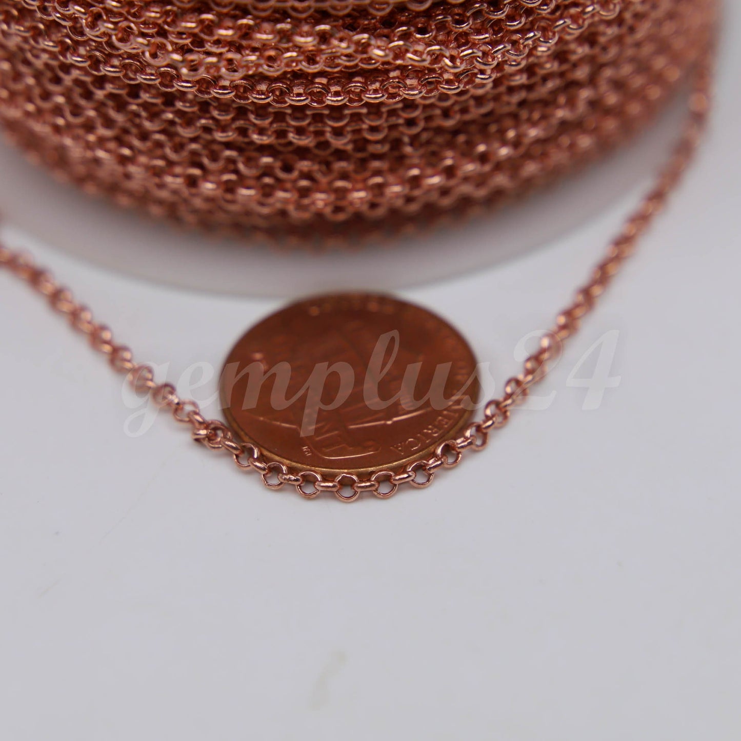 ATC Anti-Tarnishing Coating 24K Deep Gold Plated ROLO Chain bulk, 3/10/32/100 Feet of SOLDERED Rolo Chain - 2.0mm 2mm Links - ATC2.0BL