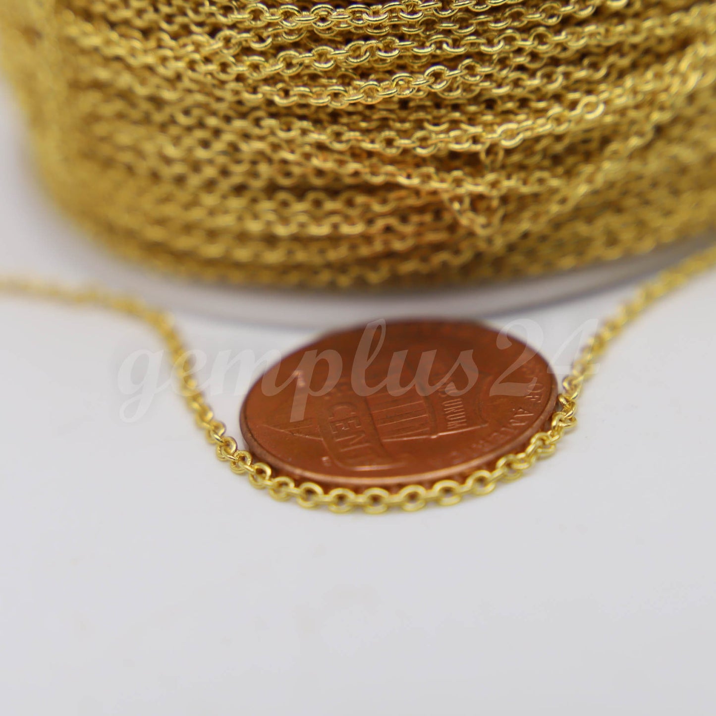 ATC Anti-Tarnishing Coating 24K Deep Gold Plated Cable Chain bulk, 3/10/32/50/100/300 Feet of SOLDERED Link - 2.0x1.4mm Links - ATC2014