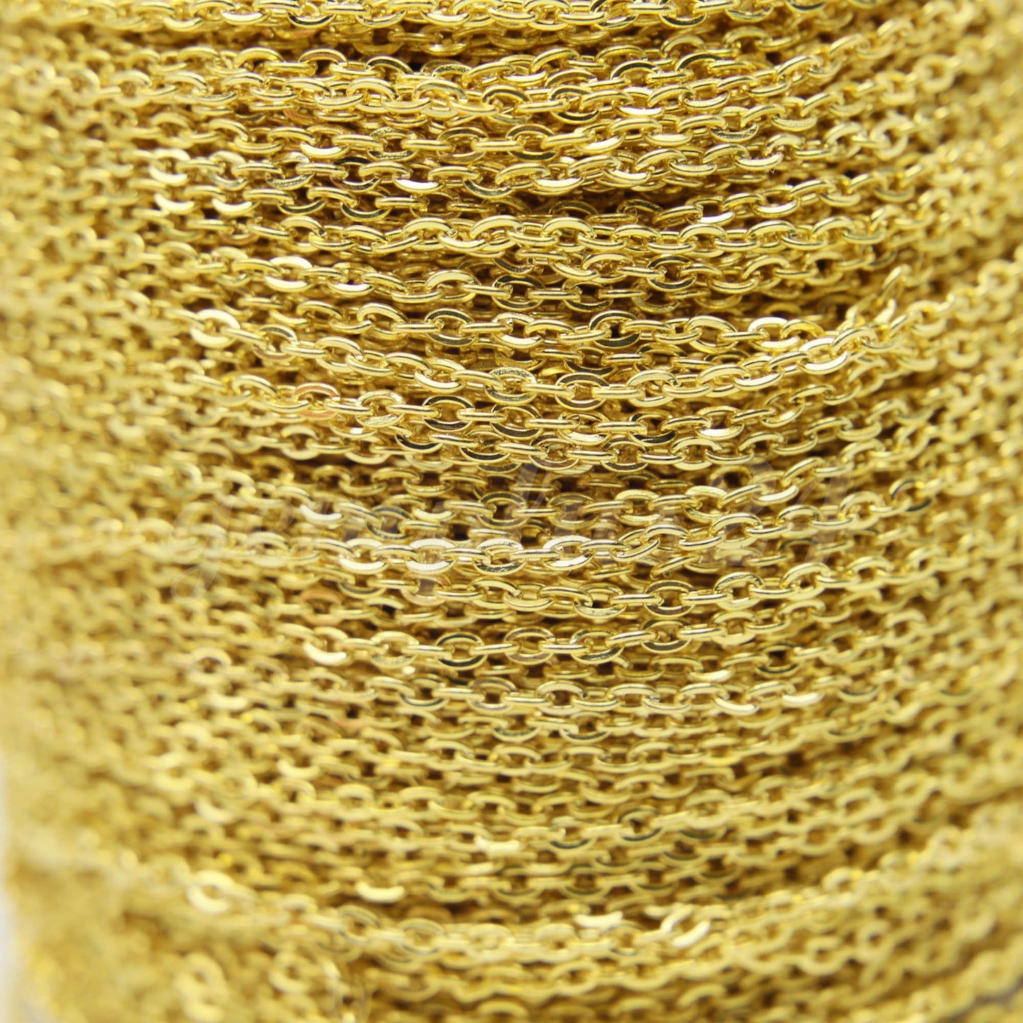 ATC Anti-Tarnishing Coating 24K Deep Gold Plated Flat Cable Chain bulk, 3/10/32/50 Feet of UNSOLDERED Link - 3x2.2mm Unsoldered - ATC322
