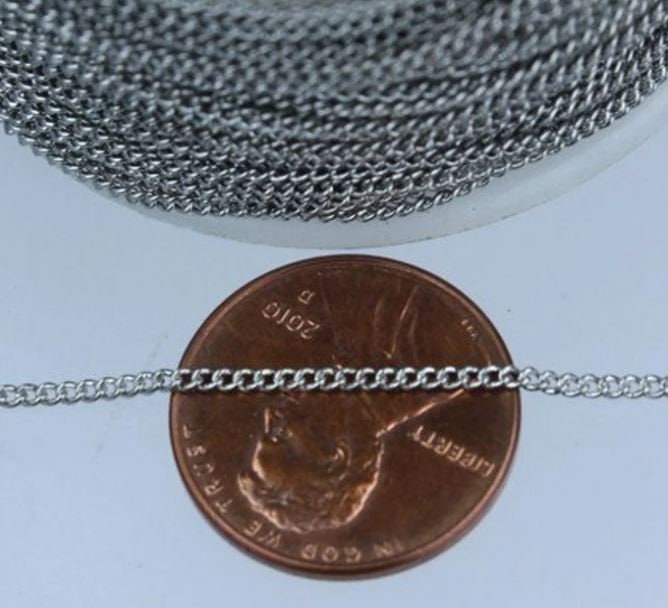 Sample 3 Feet with FREE Jumpring (10 pcs) of Curb Chain - Micro Dainty Tiny Small Curb Chain - 1.35mm Soldered Link - 1.35S