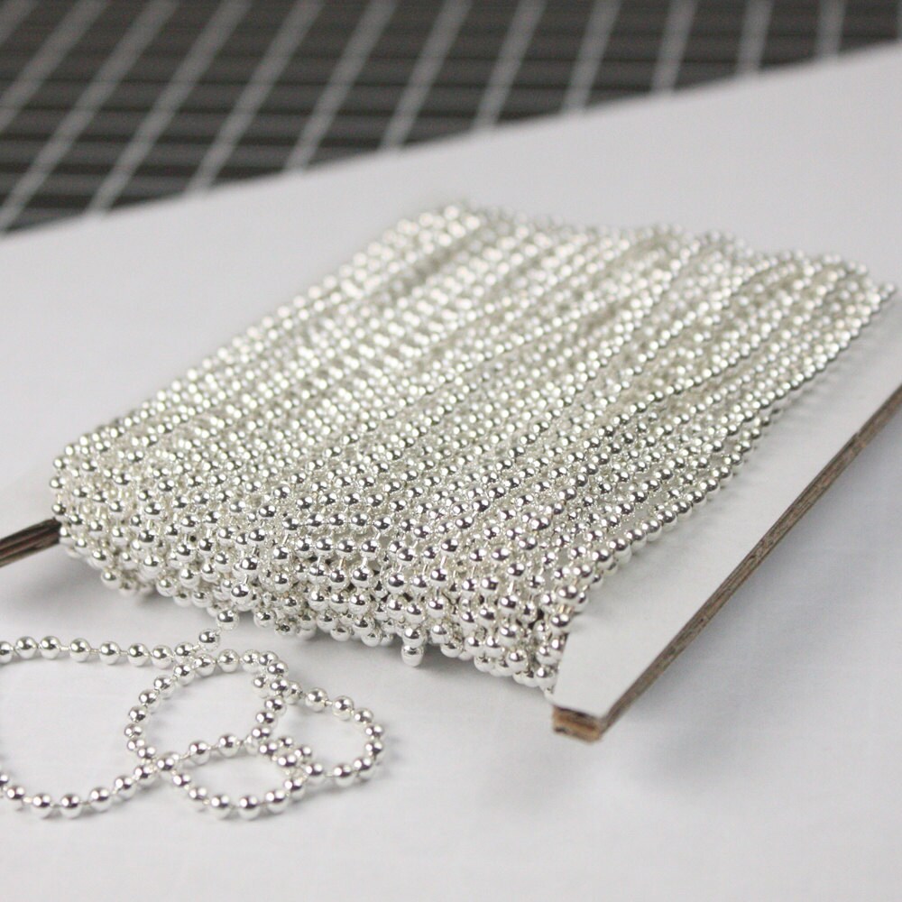 Sterling Silver Plated Chain Bulk, 100 ft. spool of ROUND BALL chain- 2.4mm ball size - w/ FREE 100pcs Connectors (Insert) - 24BALL