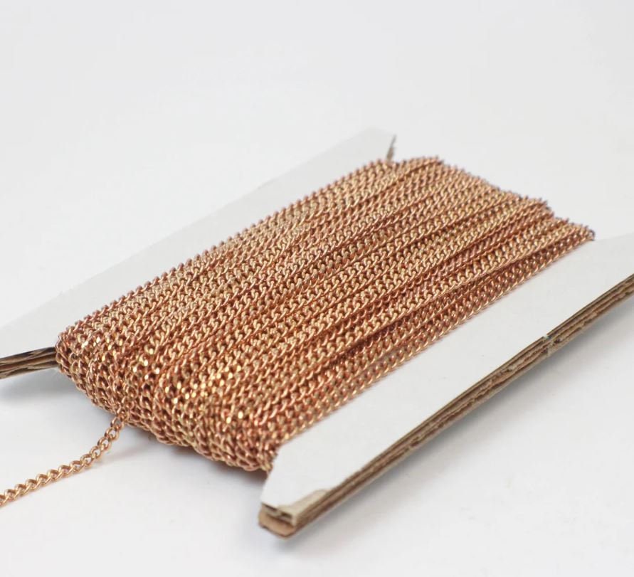 32 feet spool of Raw Brass (Copper Color) (No Plated Virgin) Copper SOLDERED Round Sturdy Diamond Cut Curb Chain - 2.3mm Solder link - 2.3F
