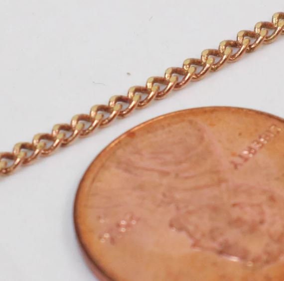 32 feet spool of Raw Brass (Copper Color) (No Plated Virgin) Copper SOLDERED Round Sturdy Diamond Cut Curb Chain - 2.3mm Solder link - 2.3F