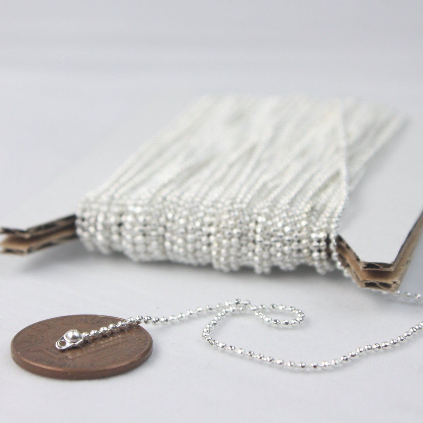 Sterling Silver Plated Ball Chain Bulk, 100 ft. spool of FACET micro ball chain - 1.2mm ball w/ FREE 100 connectors (Crimp) - 12DC