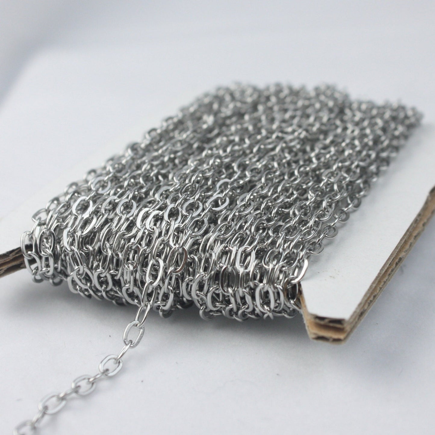 Stainless Steel chain bulk, 10 ft of Surgical Stainless Steel Soldered Sturdy Oval FLAT cable chain - 4.4x2.8mm SOLDERED Link