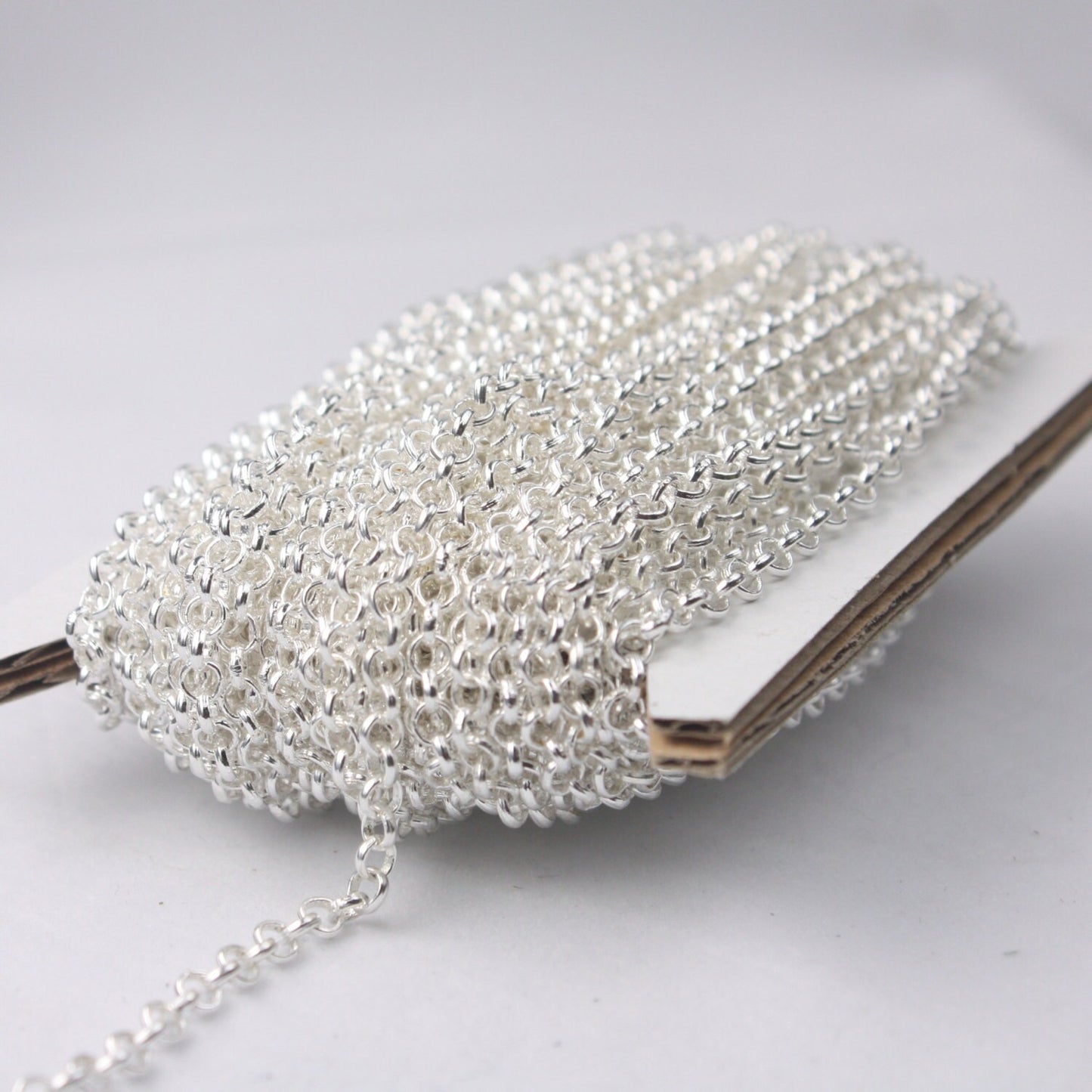 Sterling Silver Plated ROLO Chain bulk, 100 ft of SOLDERED Rolo Chain - 3.1mm Soldered Links - Wholesale Bulk - 3.1BL