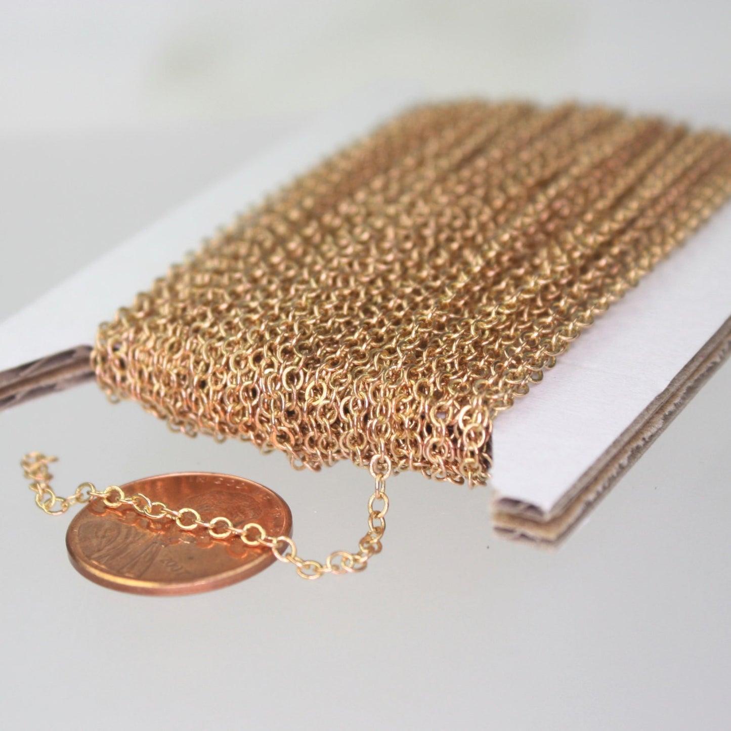 100 Ft. Raw Brass (Copper Color) No-Plated Flat cable chain - 3x1.7mm Soldered link - Ship from USA California - 317F