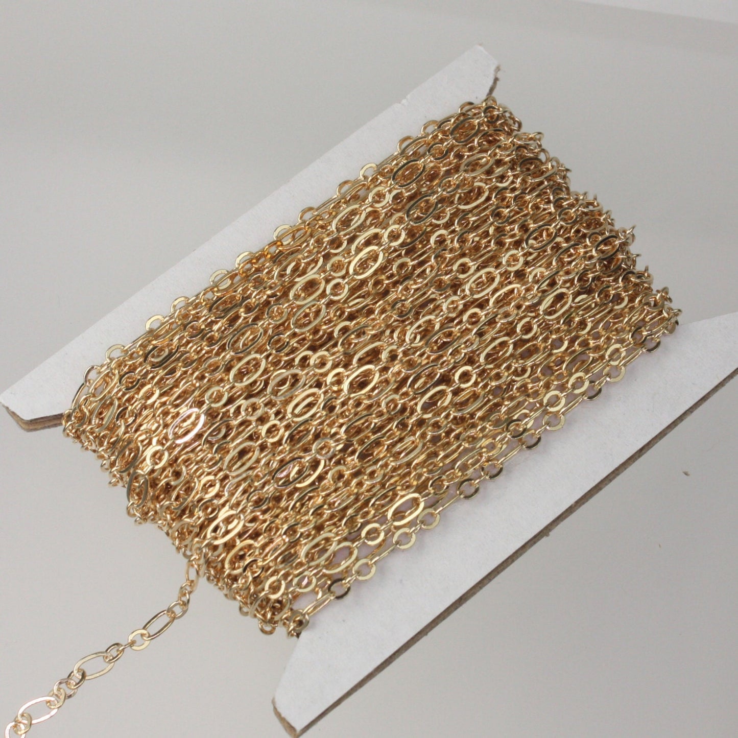 Champagne Gold Plated Bulk, 32 ft of ( 3 and 1 ) Pinky Gold Long and Short Chain Flat Cable Chain 6.3 N 4mm - SOLDERED LS3429F31