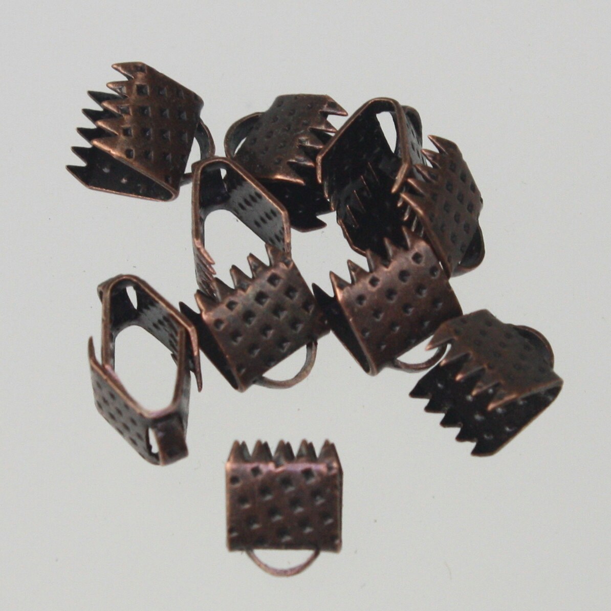New 100 pcs Antique Copper Plated for 6mm ribbon - 6x7mm Ribbon Clamps Connectors Clips End for Leather Charm Braid - Ship from CA USA