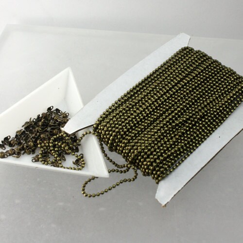 12 ft. spool of Antique Brass finished ROUND ball chain - 1.5mm ball size with free 10 pcs of connector(Crimp) - 15BALL